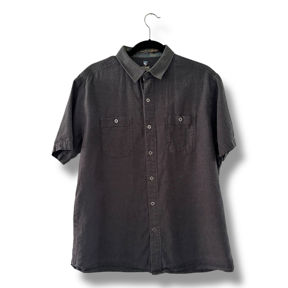 Kuhl Men's Grey Skorpio Linen Blend Short Sleeve Button Down Shirt Size Large
